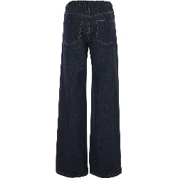 Blue Wide Leg Jeans with Monile on the Back in Denim for Women