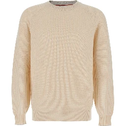 white Crew neck sweater with ribbed design in cashmere for men