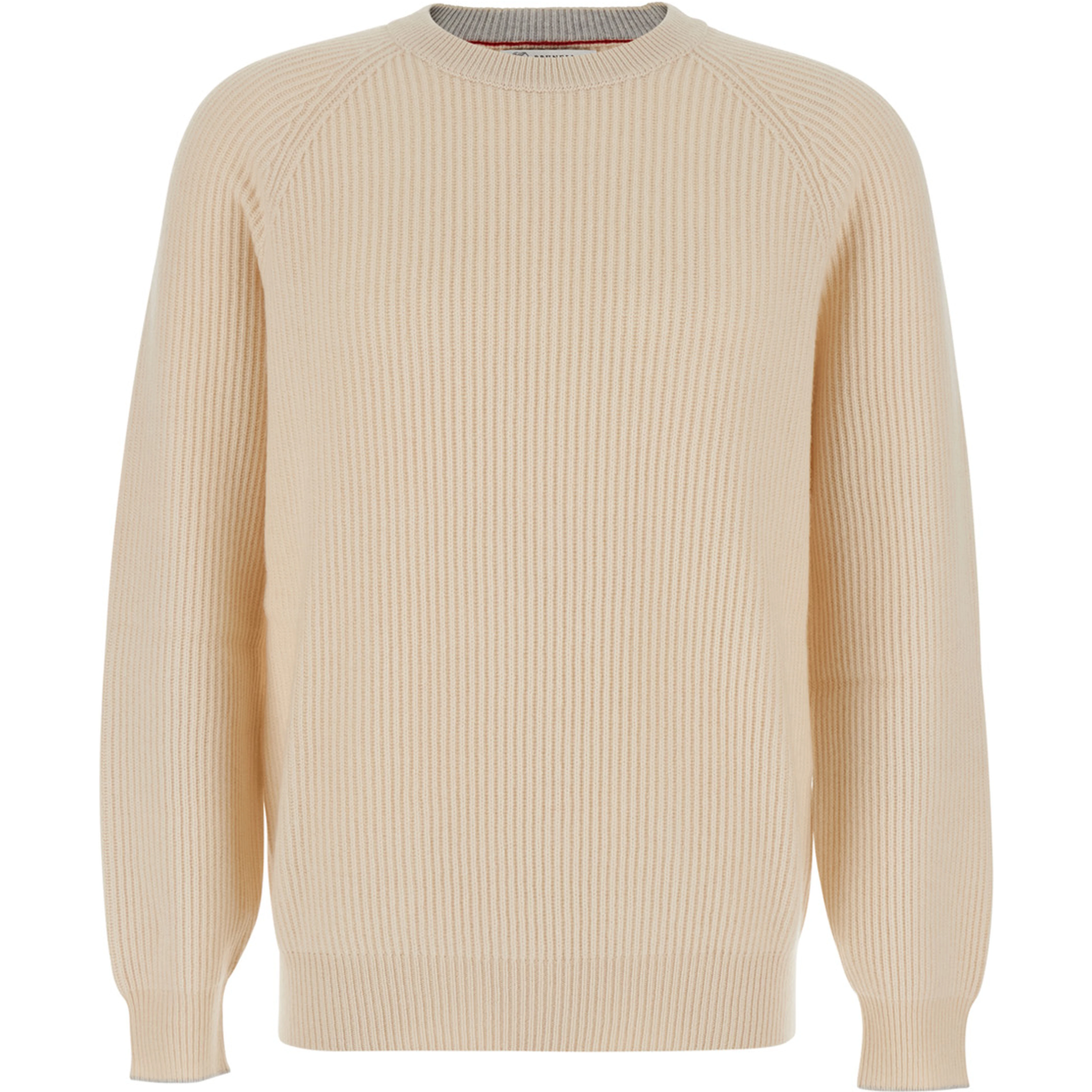 white Crew neck sweater with ribbed design in cashmere for men