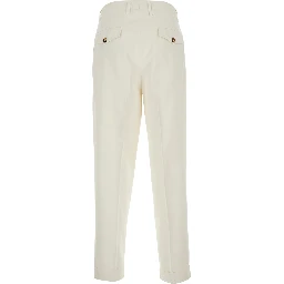 Beige pants with cuffed hem in cotton blend for men