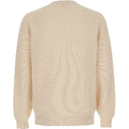 white Crew neck sweater with ribbed design in cashmere for men