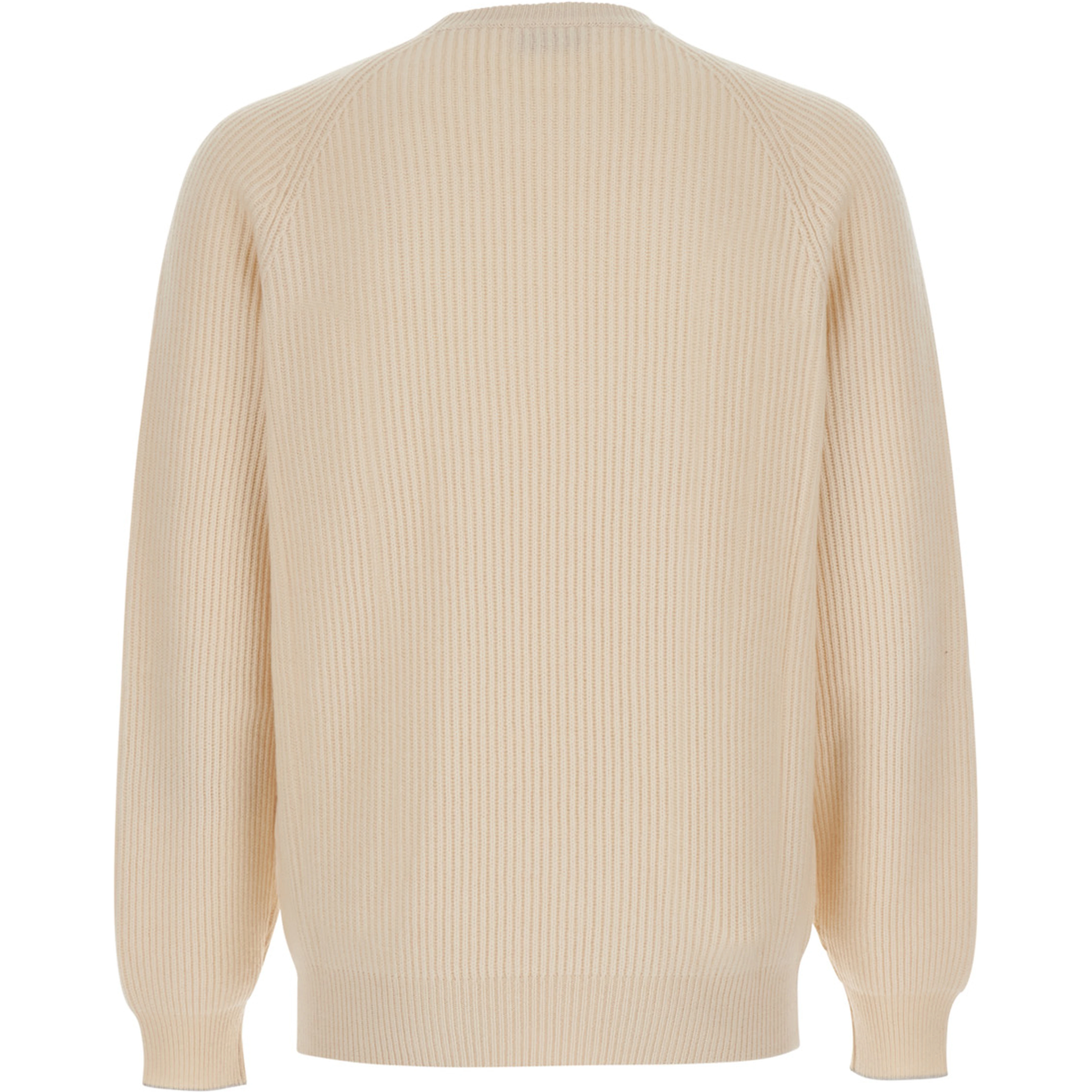 white Crew neck sweater with ribbed design in cashmere for men