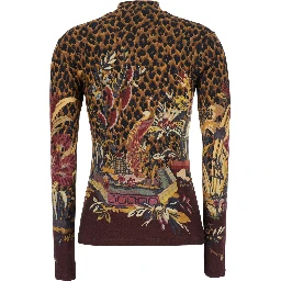 Brown High-neck sweater with animal motif all-over in wool blend women