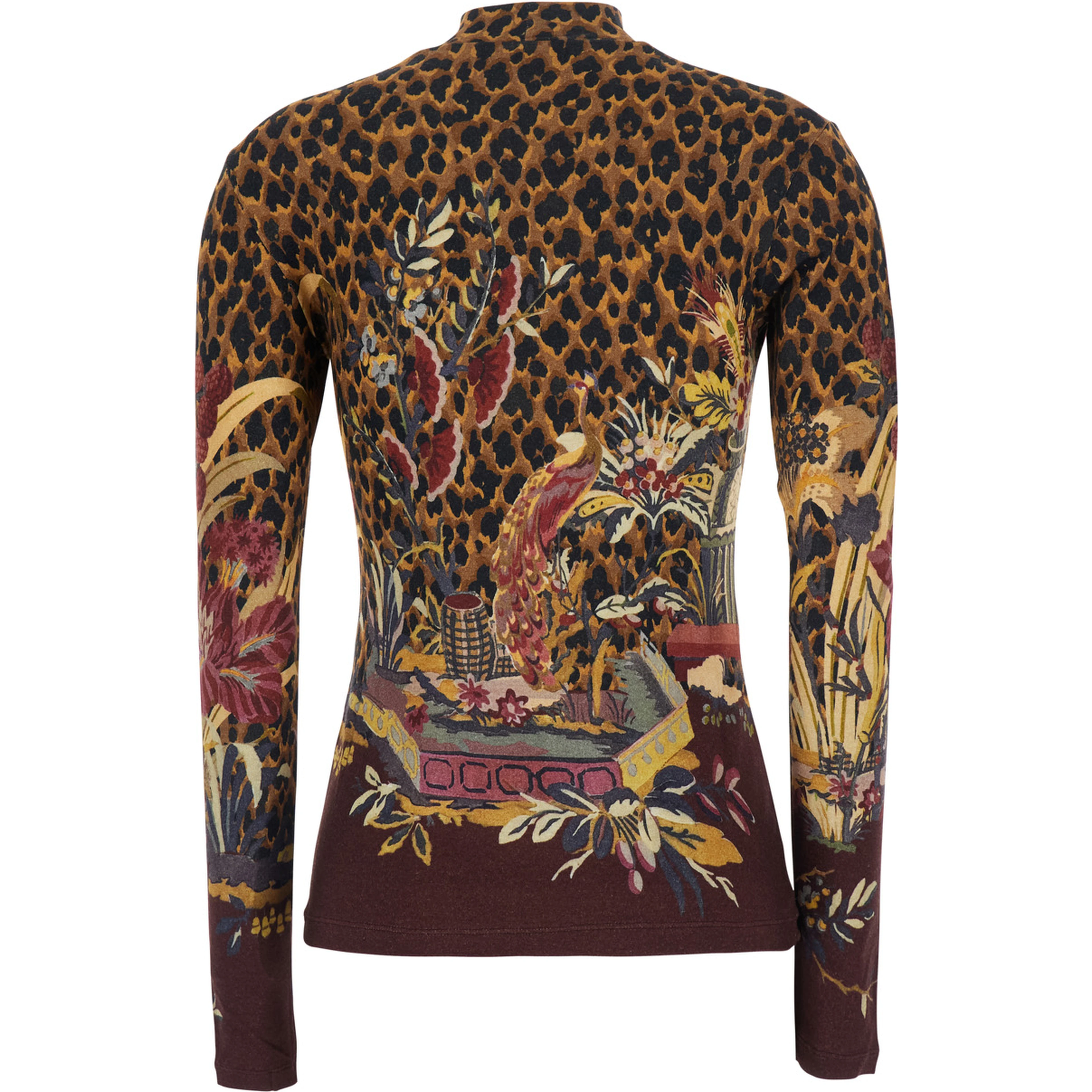 Brown High-neck sweater with animal motif all-over in wool blend women