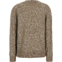 Beige V-Neck Sweater with knit design in blend wool for women