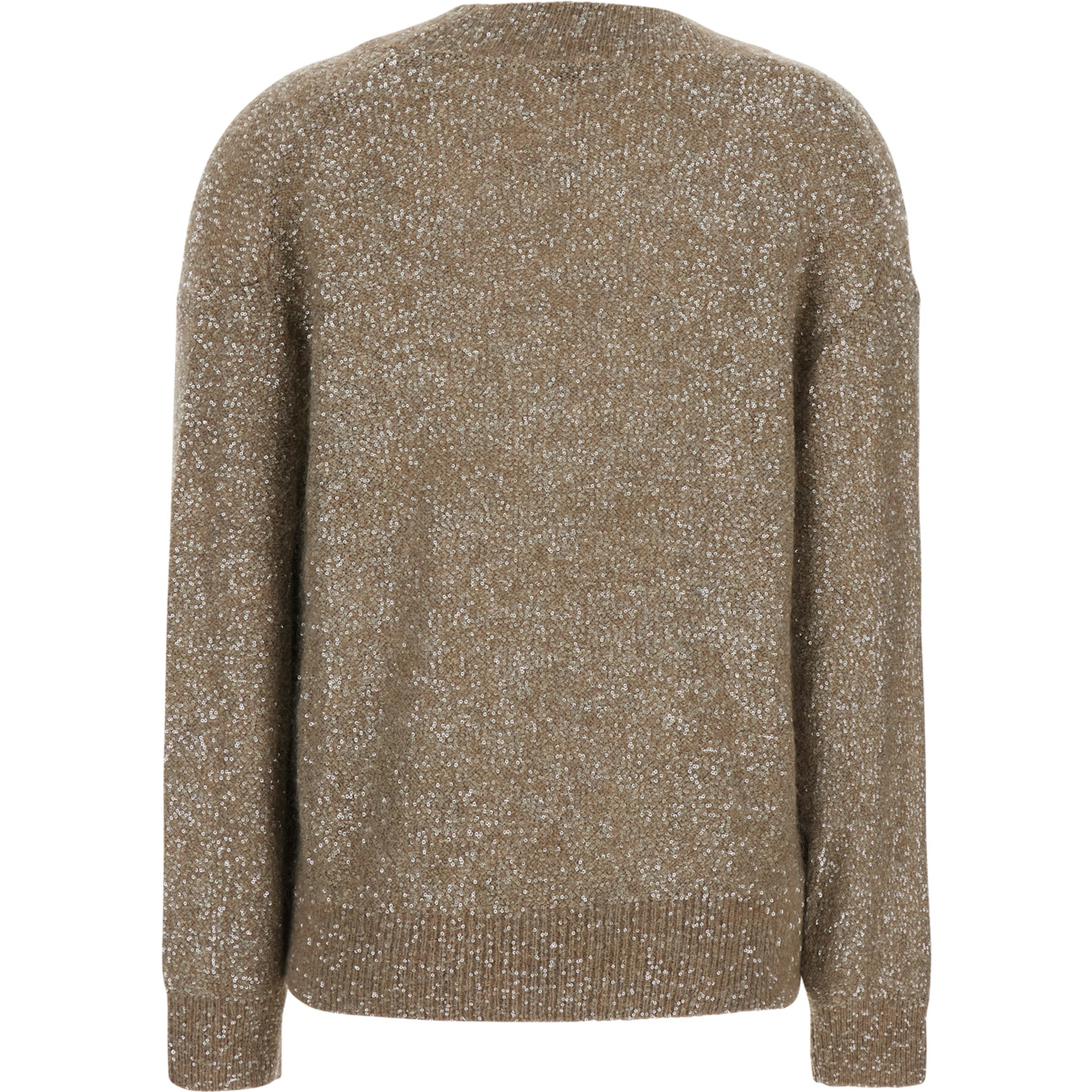 Beige V-Neck Sweater with knit design in blend wool for women