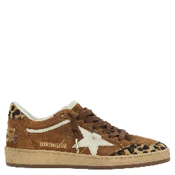 Ballstar Brown Sneaker Low Top with Star Patch with Glitter and Animalier Print in Suede Women