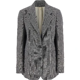 Grey Single-breasted jacket with notched revers and check motif all-over in virgin wool for women