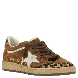 Ballstar Brown Sneaker Low Top with Star Patch with Glitter and Animalier Print in Suede Women