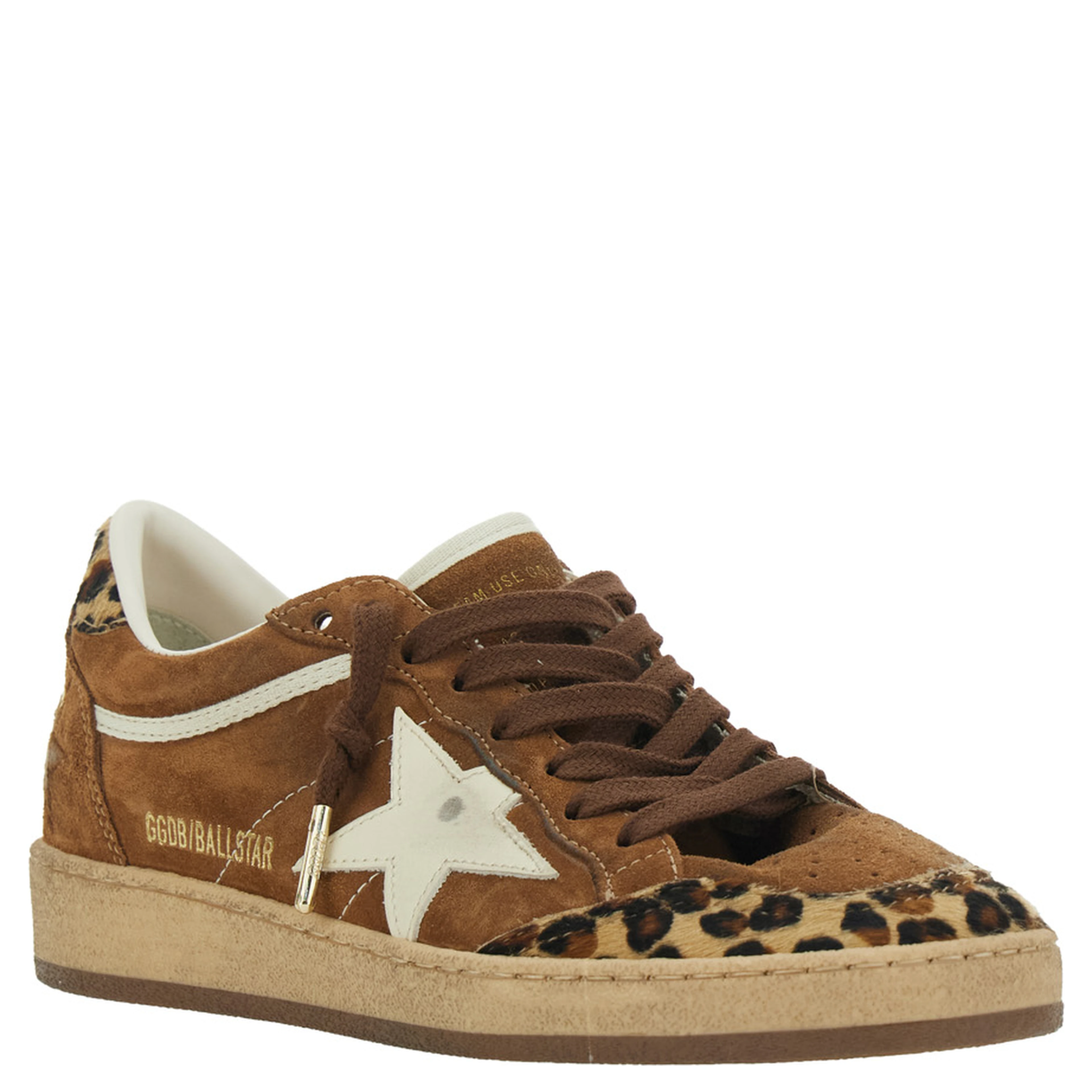 Ballstar Brown Sneaker Low Top with Star Patch with Glitter and Animalier Print in Suede Women