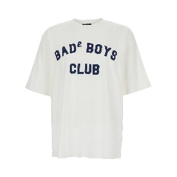 White Crew Neck T-Shirt with Logo Print on the Front in Cotton for Men