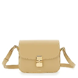 Grace Small Beige Crossbody bag with Adjustable Strap and Logo Plate on the Front in Leather Woman