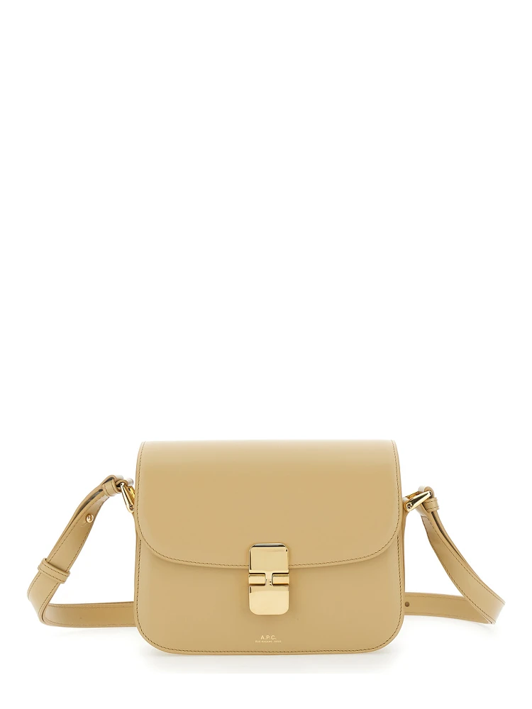 Grace Small Beige Crossbody bag with Adjustable Strap and Logo Plate on the Front in Leather Woman