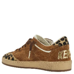 Ballstar Brown Sneaker Low Top with Star Patch with Glitter and Animalier Print in Suede Women