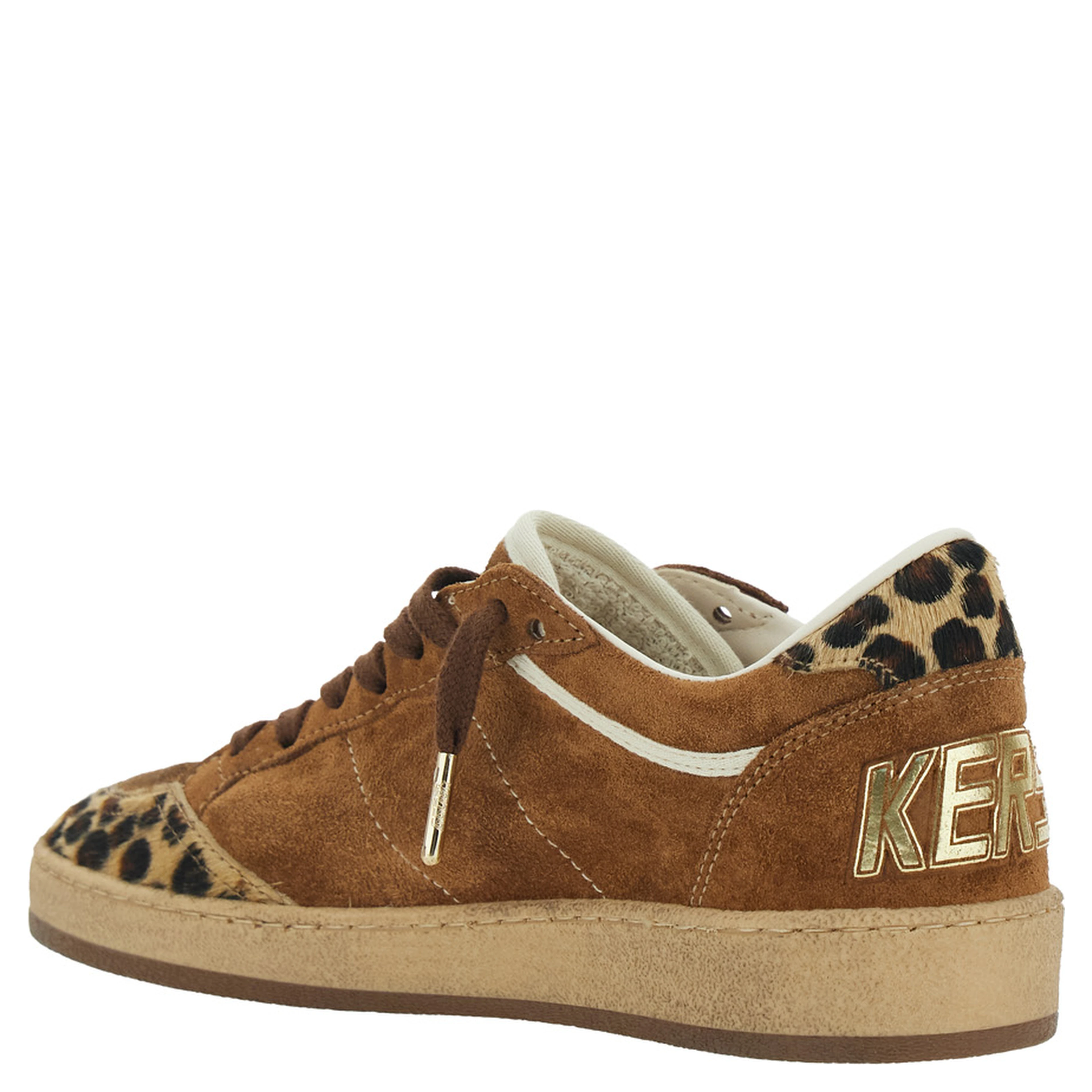 Ballstar Brown Sneaker Low Top with Star Patch with Glitter and Animalier Print in Suede Women