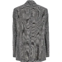 Grey Single-breasted jacket with notched revers and check motif all-over in virgin wool for women