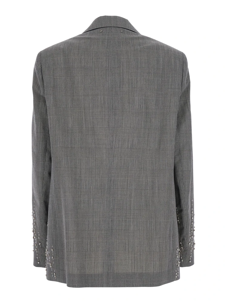 Grey Single-breasted jacket with notched revers and check motif all-over in virgin wool for women alternative
