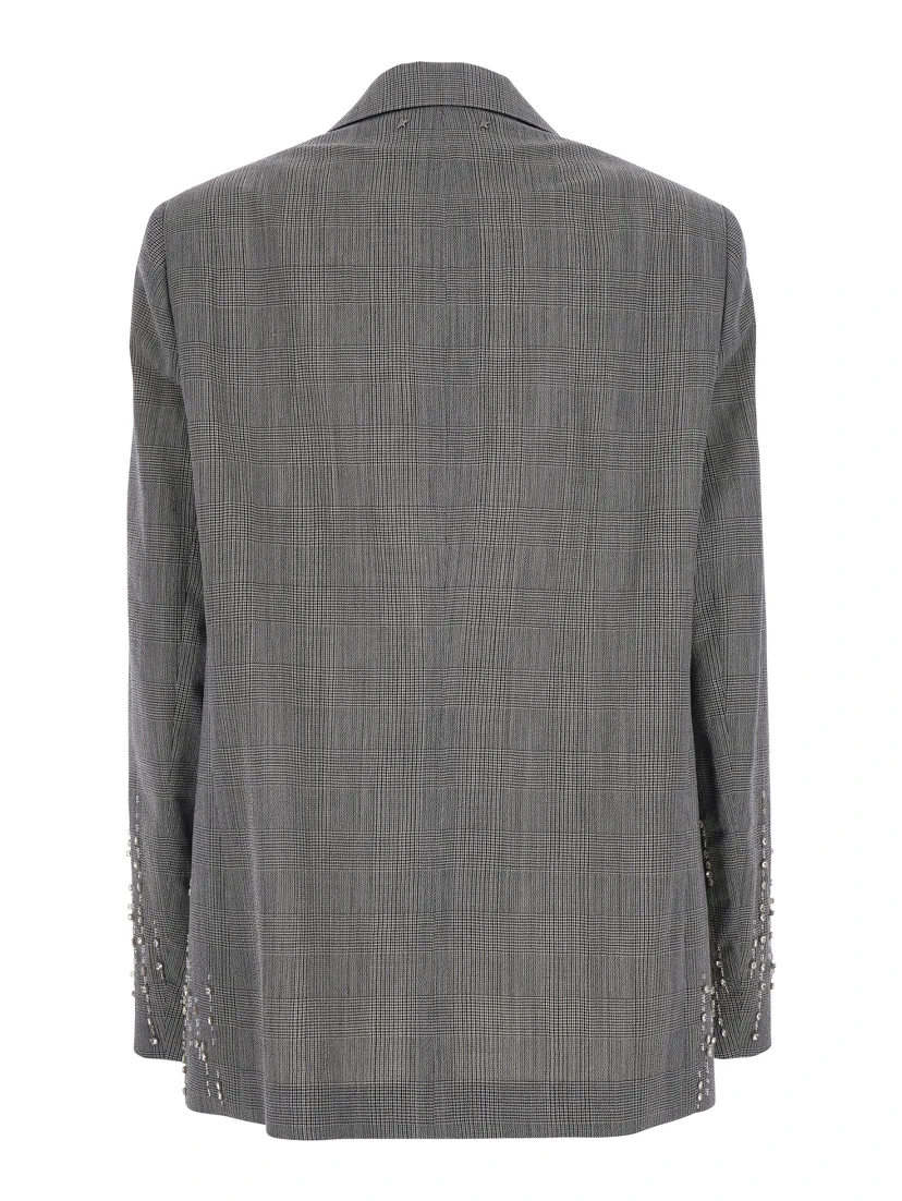 Grey Single-breasted jacket with notched revers and check motif all-over in virgin wool for women