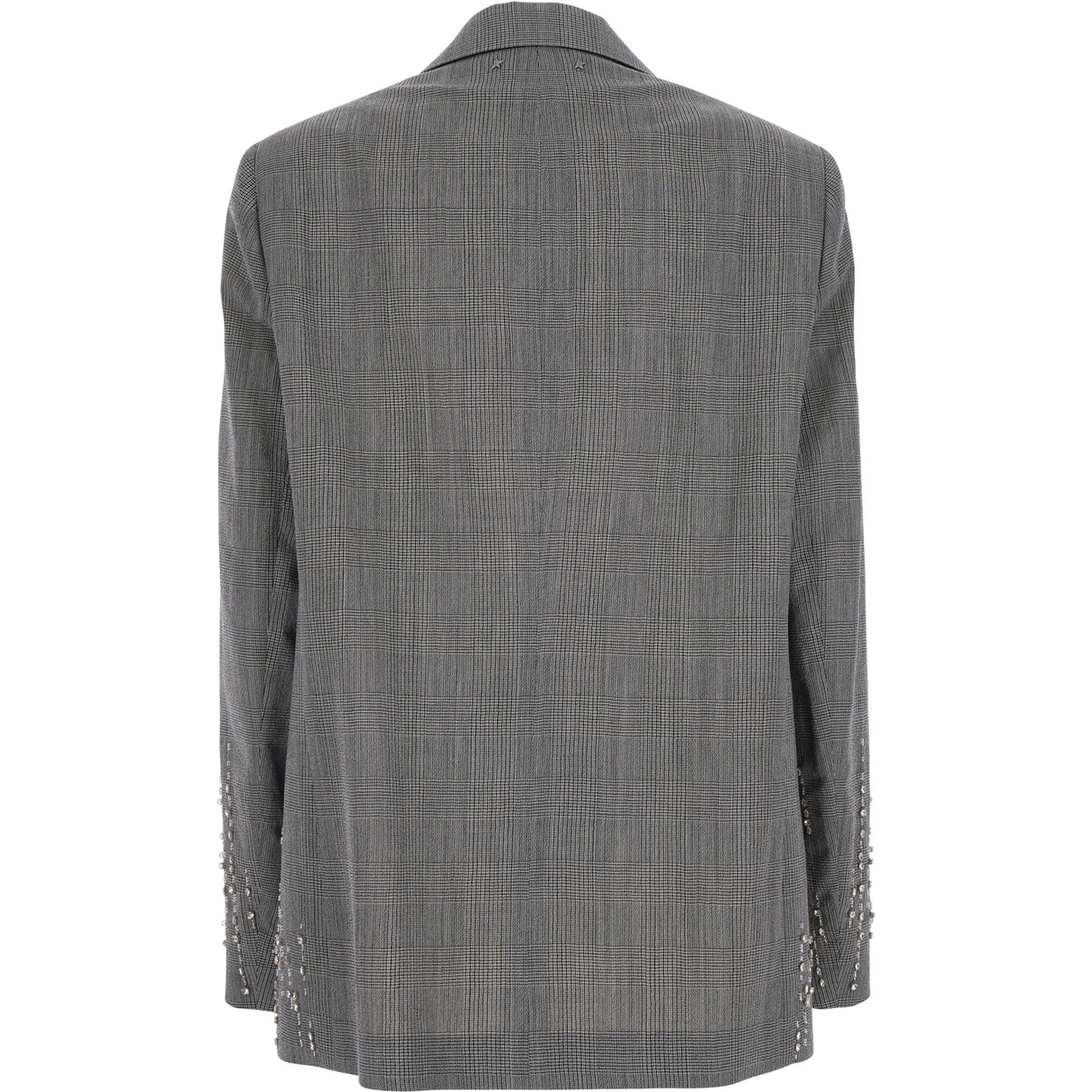 Grey Single-breasted jacket with notched revers and check motif all-over in virgin wool for women