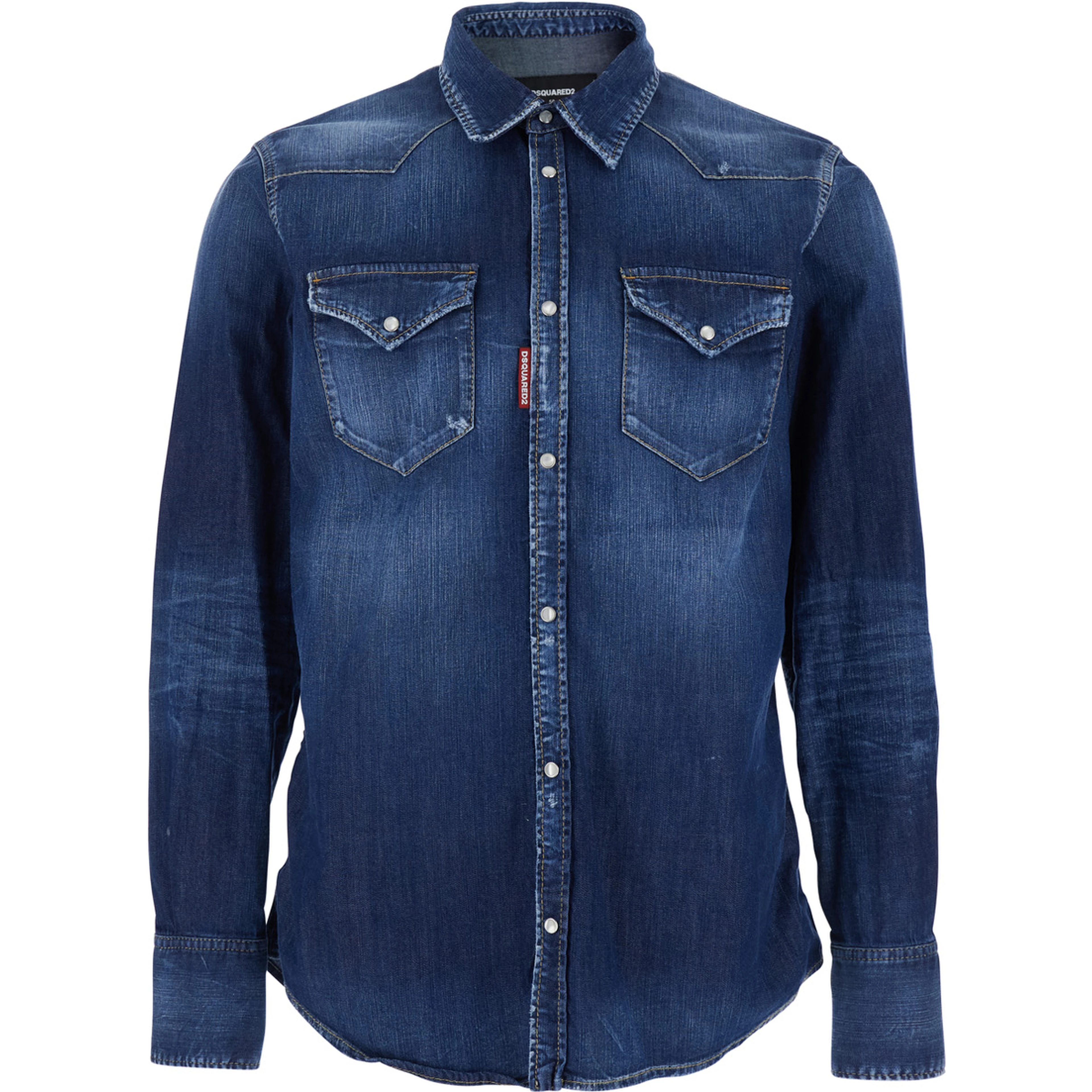 Blue Shirt with classic collar and two front pockets in denim for men