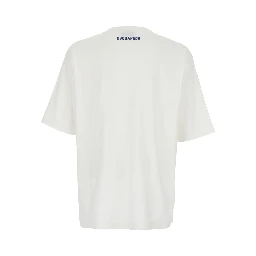 White Crew Neck T-Shirt with Logo Print on the Front in Cotton for Men