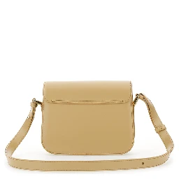 Grace Small Beige Crossbody bag with Adjustable Strap and Logo Plate on the Front in Leather Woman