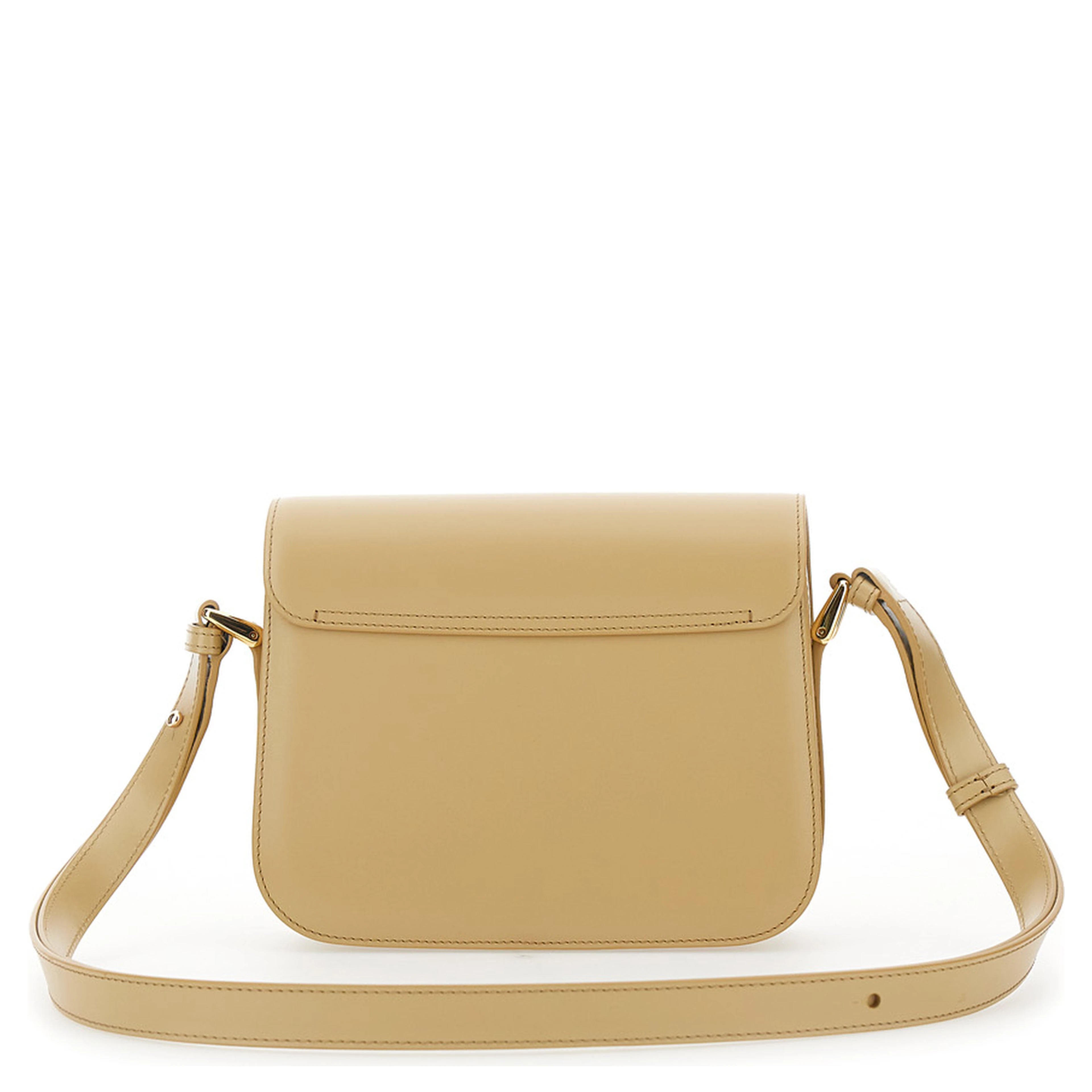Grace Small Beige Crossbody bag with Adjustable Strap and Logo Plate on the Front in Leather Woman