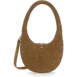 Swipe Brown Shoulder Bag with Embossed Logo and Adjustable Removable Strap in Suede Women