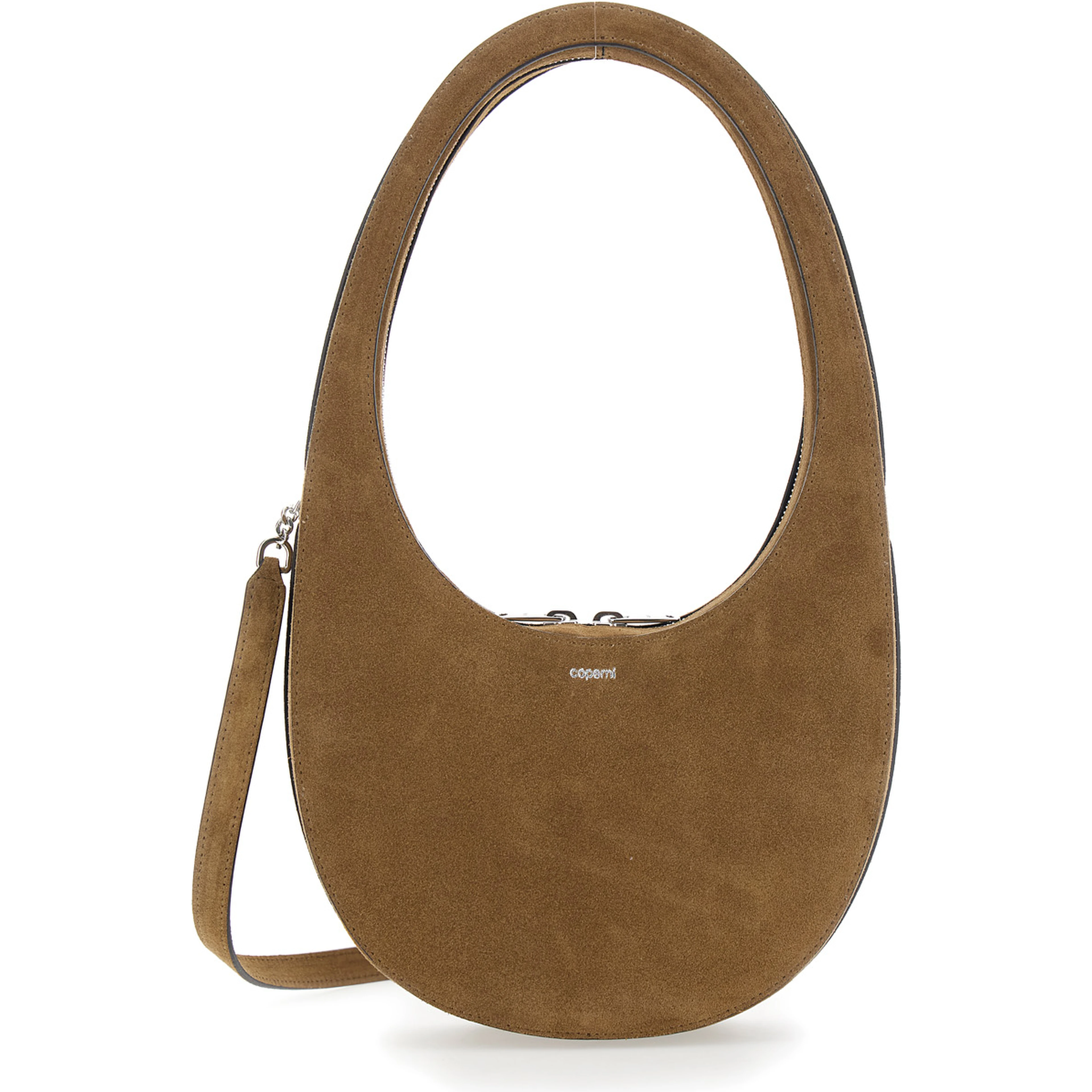 Swipe Brown Shoulder Bag with Embossed Logo and Adjustable Removable Strap in Suede Women