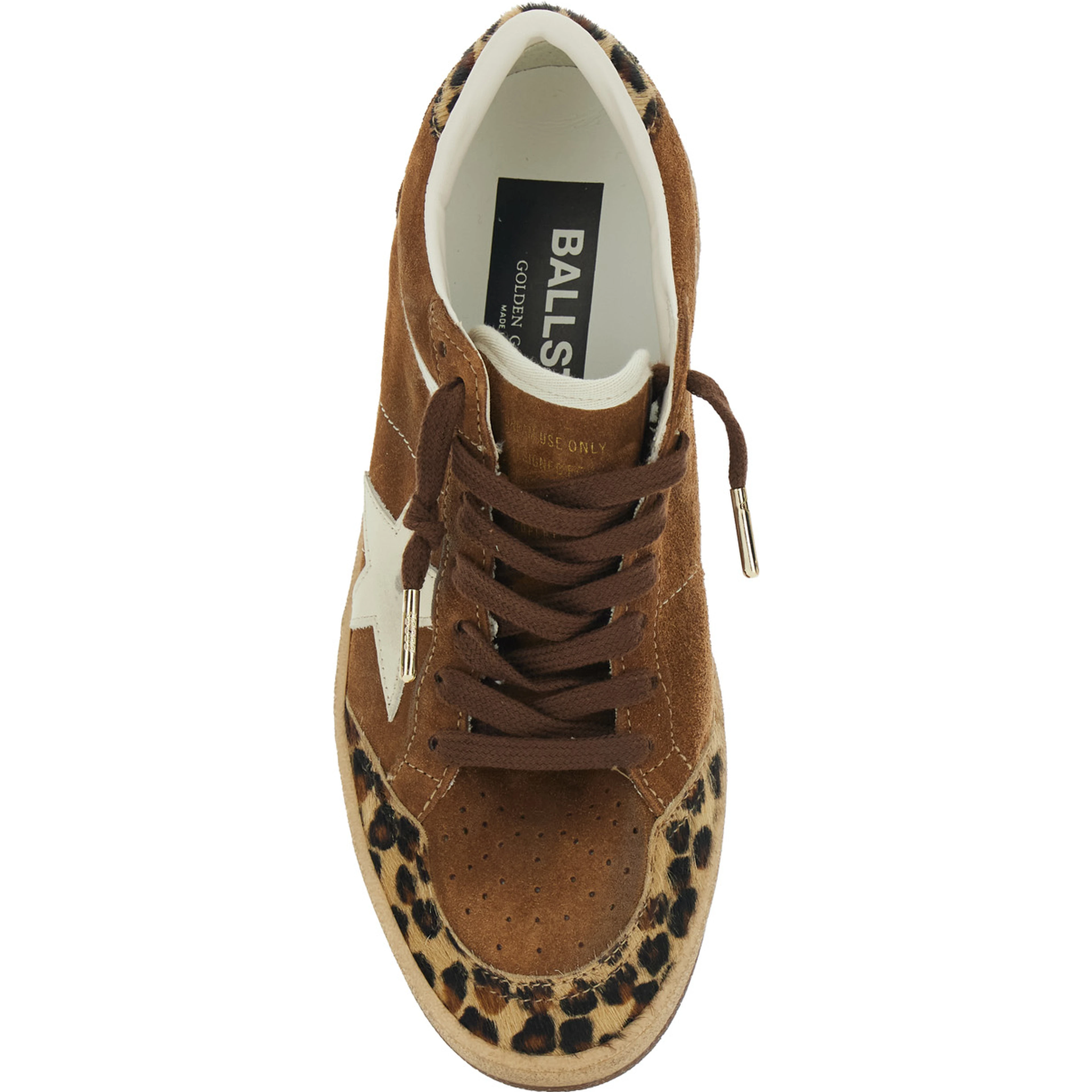 Ballstar Brown Sneaker Low Top with Star Patch with Glitter and Animalier Print in Suede Women