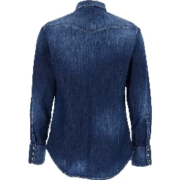 Blue Shirt with classic collar and two front pockets in denim for men