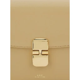 Grace Small Beige Crossbody bag with Adjustable Strap and Logo Plate on the Front in Leather Woman