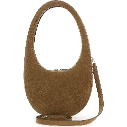 Swipe Brown Shoulder Bag with Embossed Logo and Adjustable Removable Strap in Suede Women
