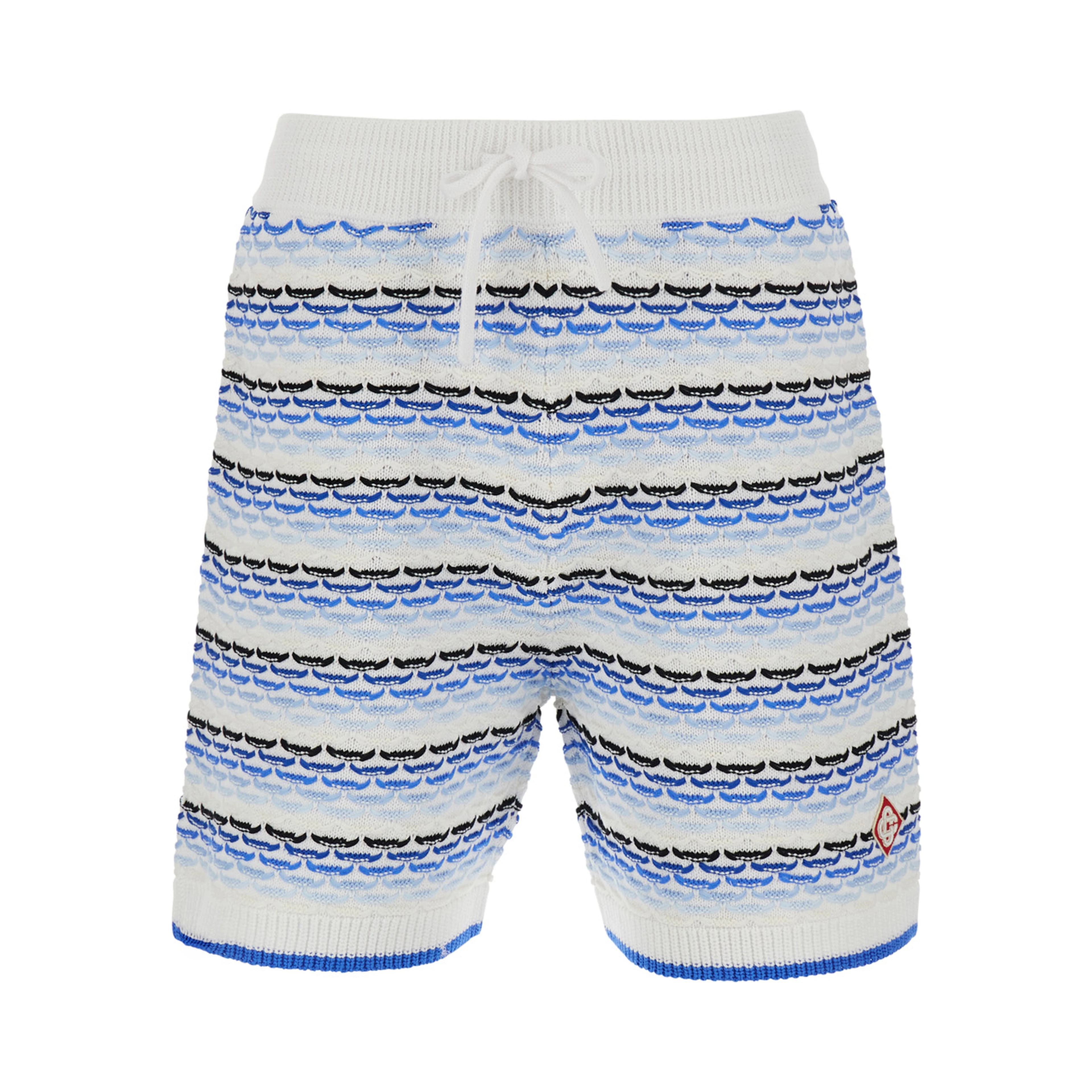 White and Blue Shorts with Braided Motif and Logo on the Front in Cotton Man