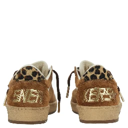 Ballstar Brown Sneaker Low Top with Star Patch with Glitter and Animalier Print in Suede Women