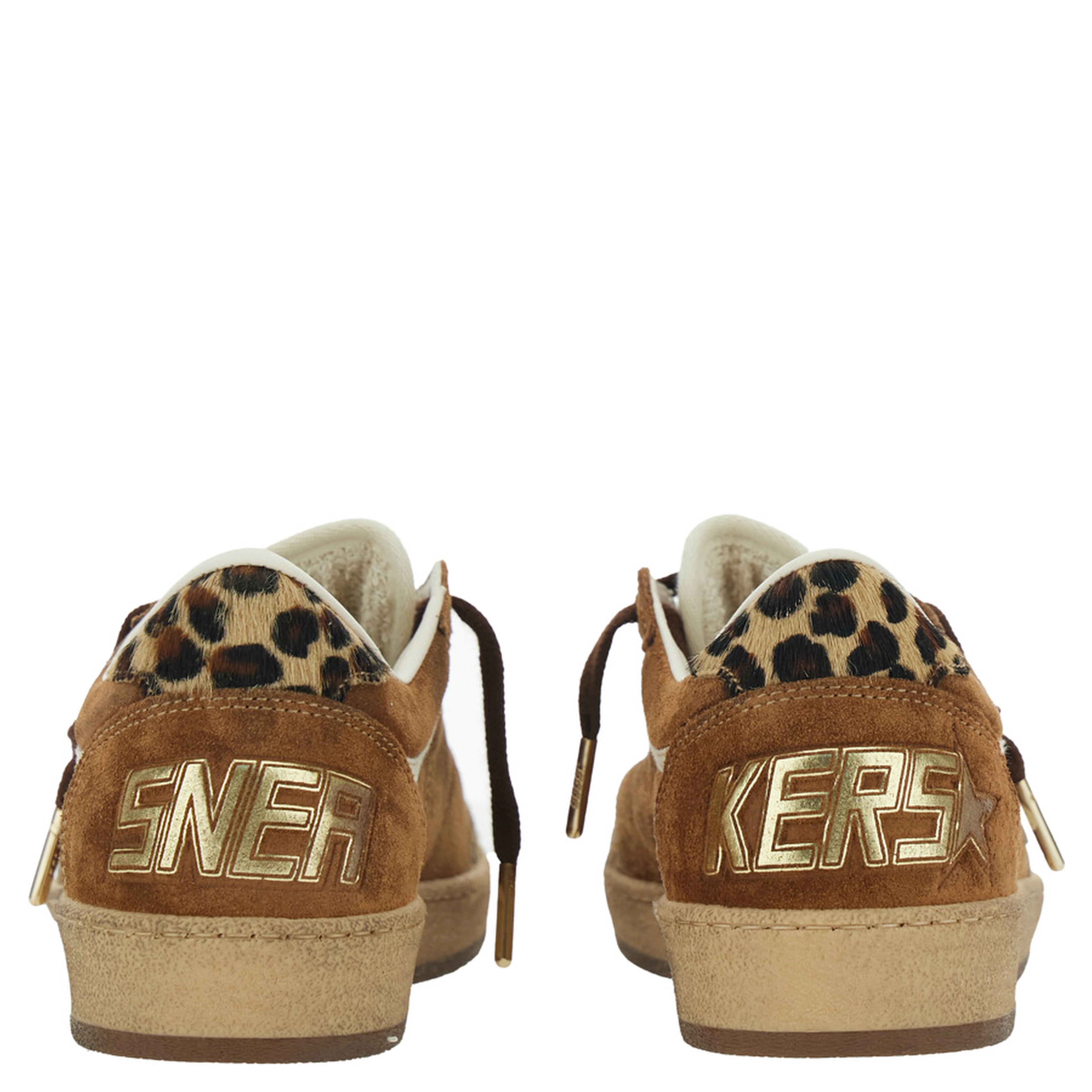 Ballstar Brown Sneaker Low Top with Star Patch with Glitter and Animalier Print in Suede Women