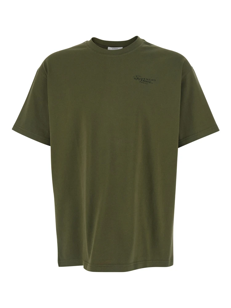 Green T-Shirt with Logo on Front and Back for Men