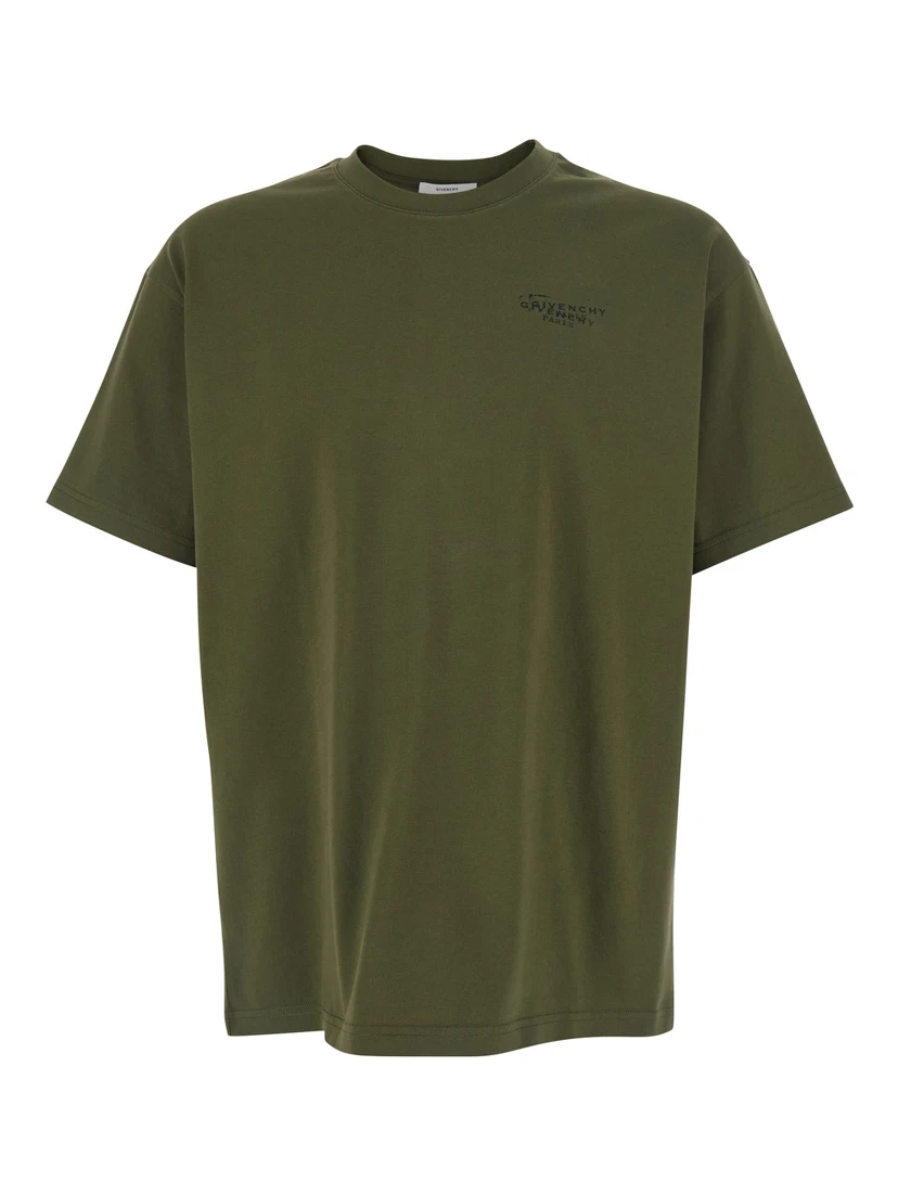 Green T-Shirt with Logo on Front and Back for Men