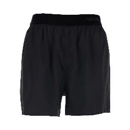Black Shorts with Elastic Waist and logo lettering in Stretch Silk Woman