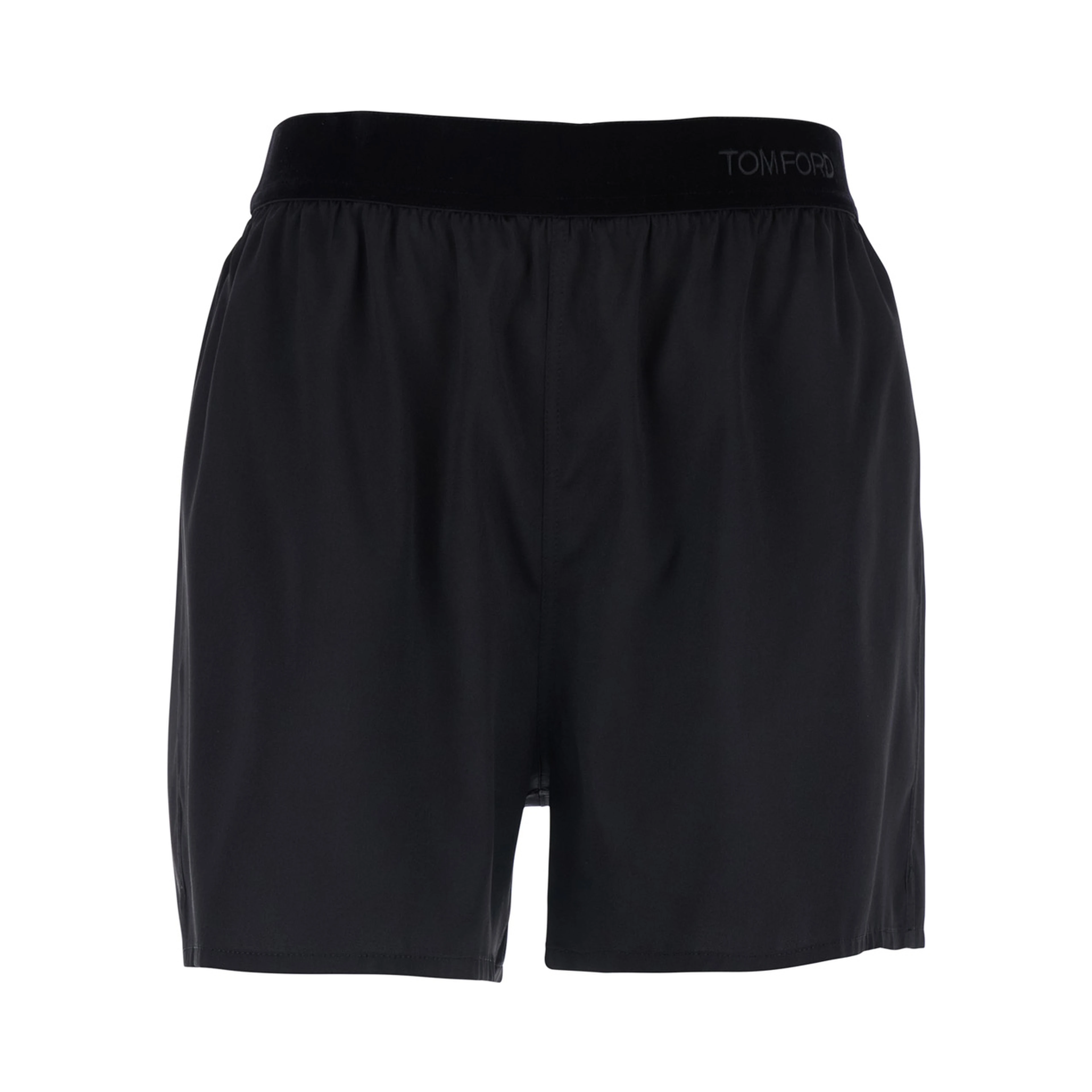 Black Shorts with Elastic Waist and logo lettering in Stretch Silk Woman