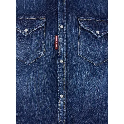 Blue Shirt with classic collar and two front pockets in denim for men