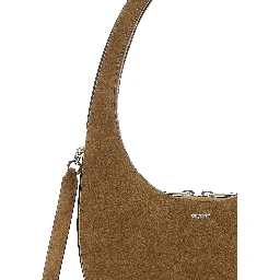 Swipe Brown Shoulder Bag with Embossed Logo and Adjustable Removable Strap in Suede Women