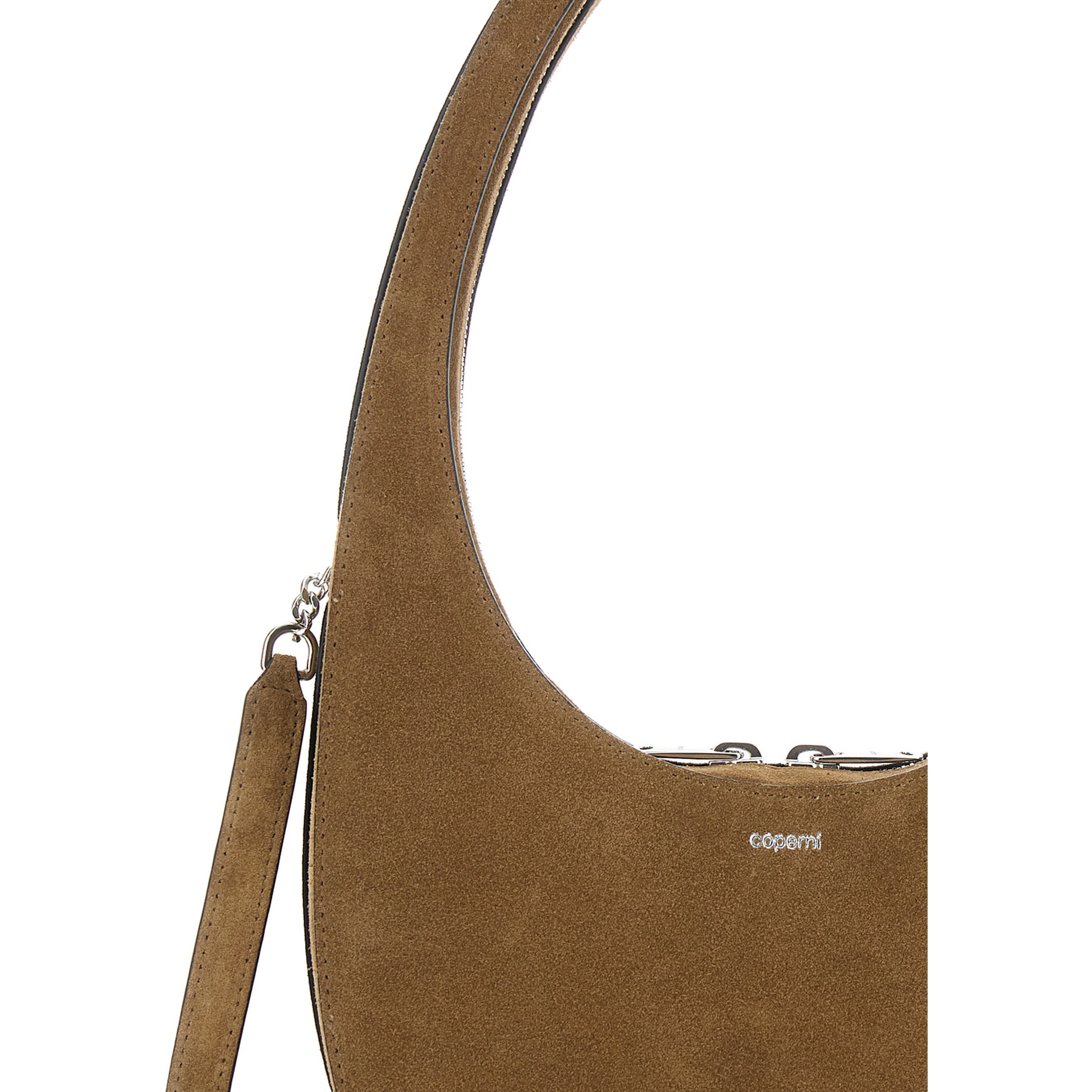 Swipe Brown Shoulder Bag with Embossed Logo and Adjustable Removable Strap in Suede Women