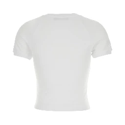 White Cotton Crew Neck T-Shirt with Bow and Logo on Front for Women