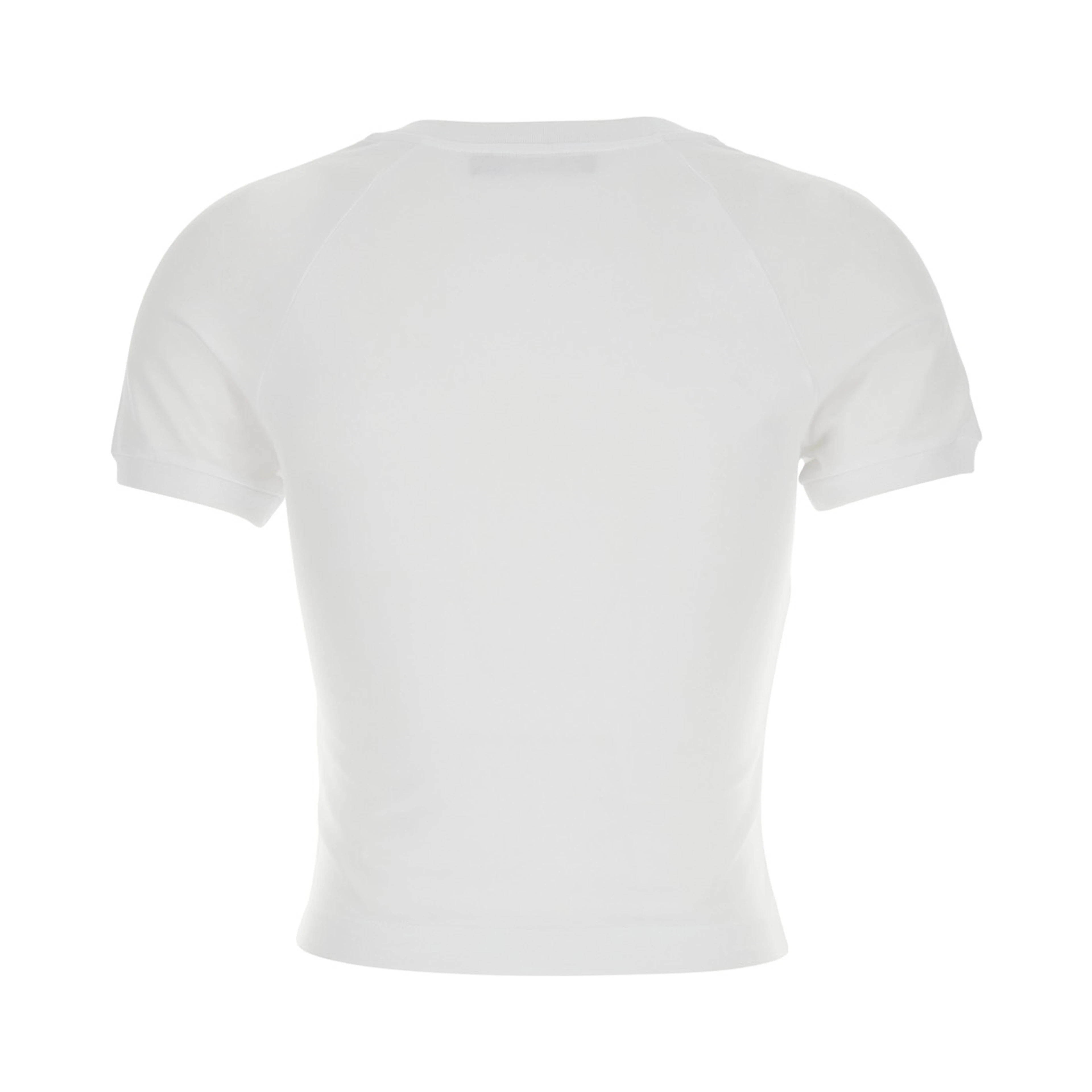 White Cotton Crew Neck T-Shirt with Bow and Logo on Front for Women