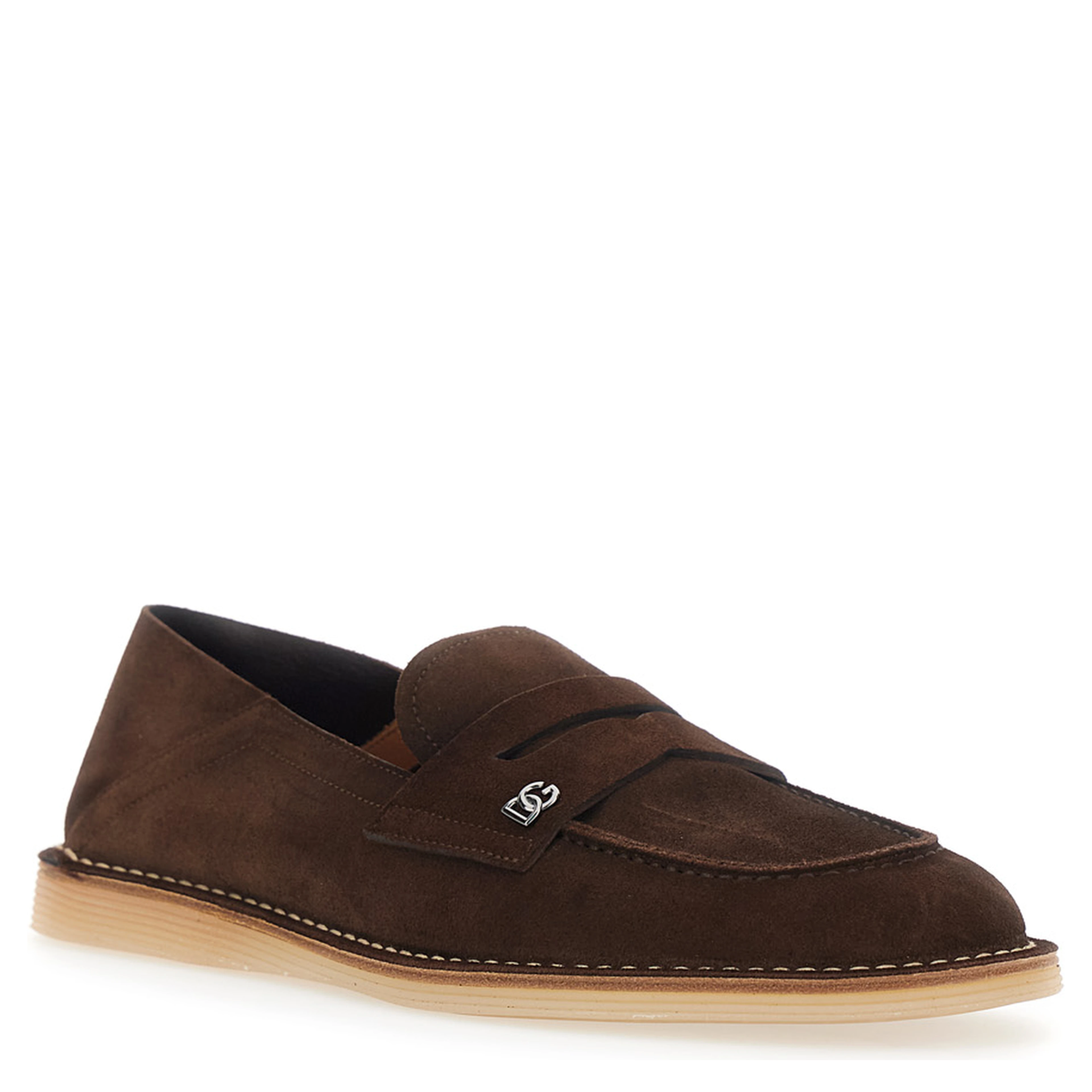 Brown Florio Loafers with DG Logo Detail on the Side in Suede for Men