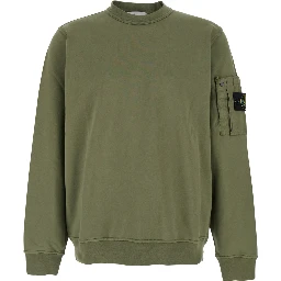 Green Sweatshirt with Logo Patch on the Sleeve in Cotton Man