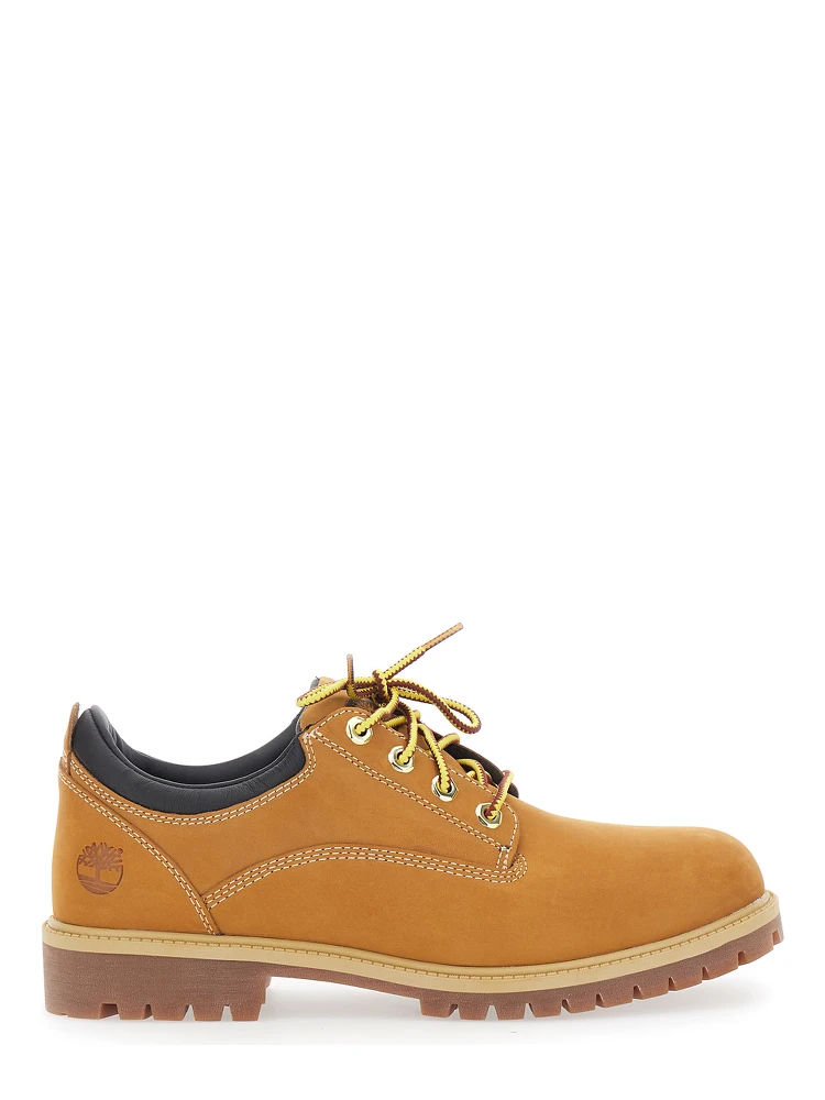 Beige Lace-Up Ankle Boots with Two-Tone Laces and Logo Embossed on the Side in Leather for Men