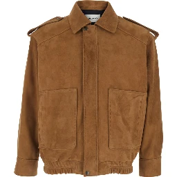 Brown Jacket with Classic Collar and Elasticized Waist in Suede for Men