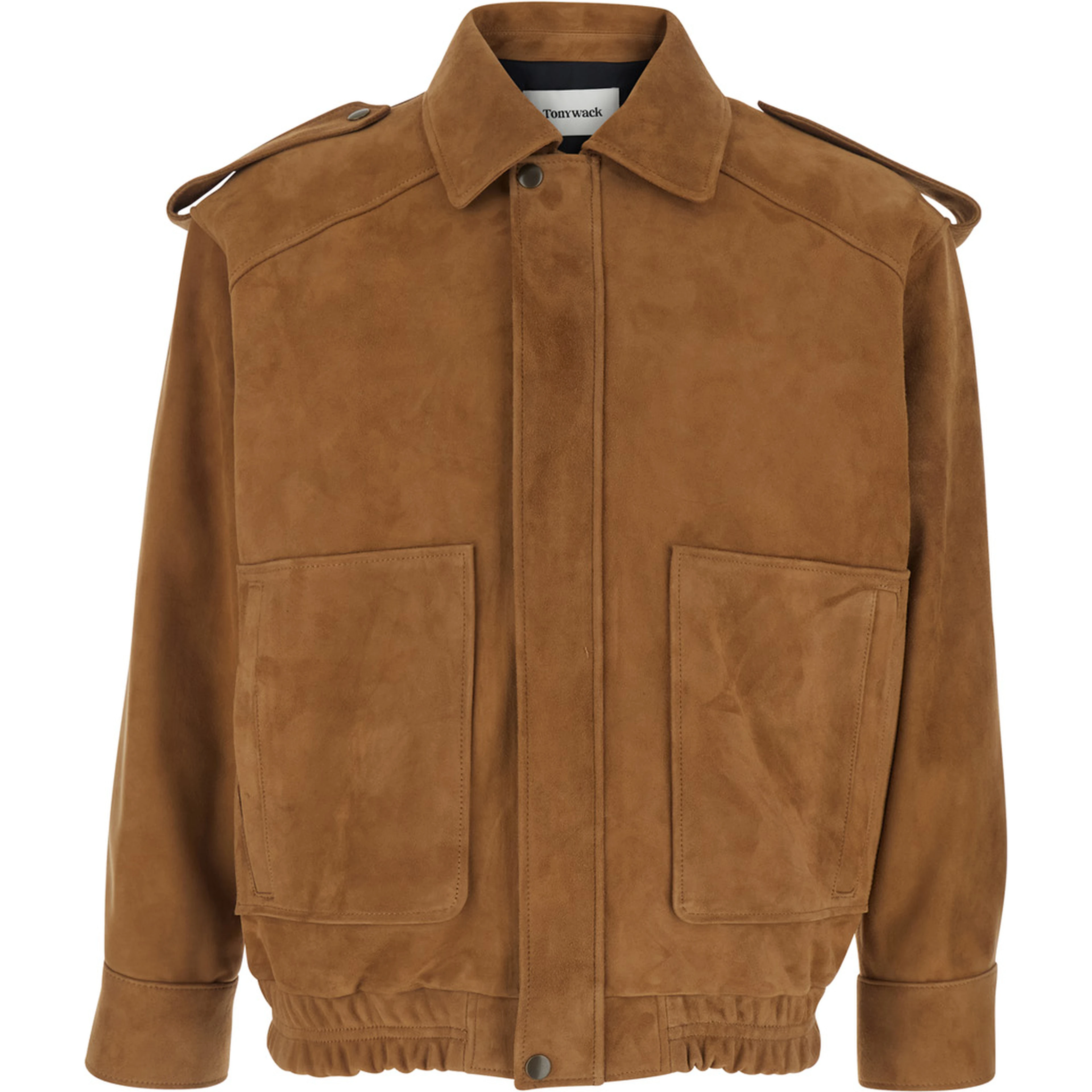 Brown Jacket with Classic Collar and Elasticized Waist in Suede for Men